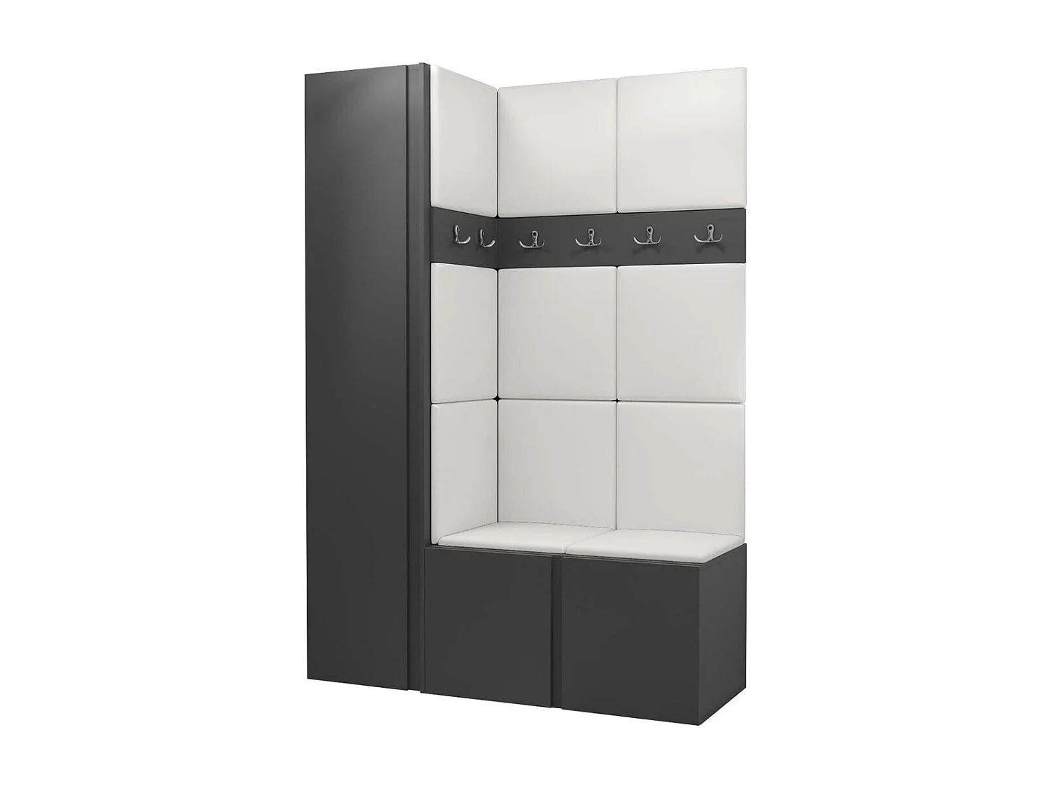 Meuble d'entrée Hartford 471, 186x124x44cm, Graphite, Stratifié|Faux cuir, Murale|À poser