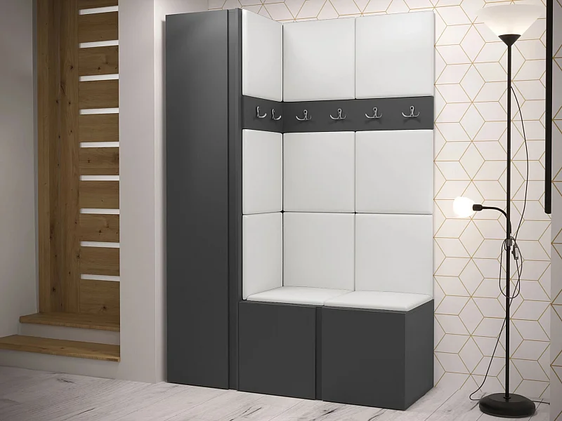 Meuble d'entrée Pinis IX, 186x124x46cm, Graphite, Faux cuir|Stratifié, Murale|À poser