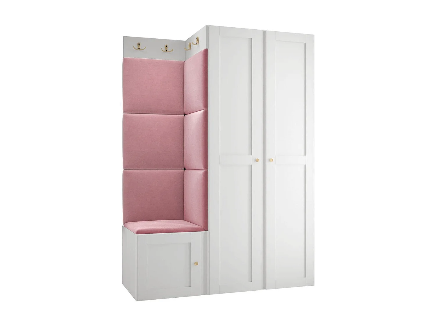 Meuble d'entrée Hartford 379, 186x116x46cm, Rose|Blanc, MDF|Stratifié|Tissu