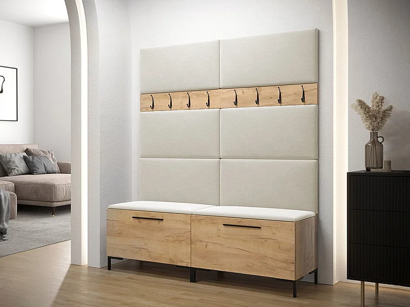 Meuble d'entrée Tivsoa 101, 196x168x46cm, Craft chêne, Tissu|Stratifié, À poser|Murale