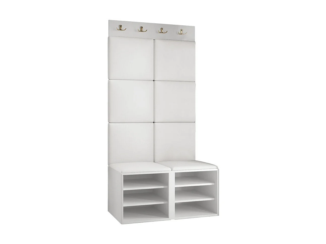 Meuble d'entrée Hartford 383, 186x84x46cm, Blanc|Marron, Stratifié|Tissu|MDF