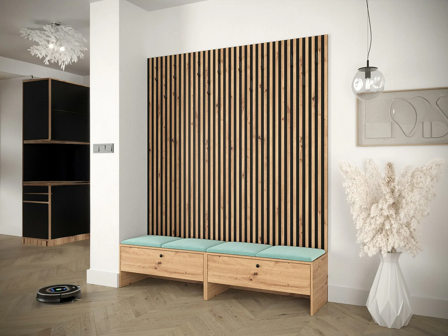 Meuble d'entrée Hartford 485, 206x170x44cm, Tissu|Stratifié, À poser