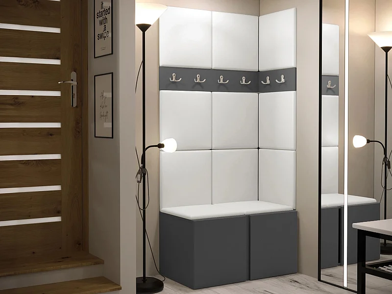 Meuble d'entrée Pinis I, 186x84x46cm, Graphite, Faux cuir|Stratifié, À poser|Murale