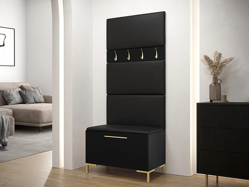 Meuble d'entrée Tivsoa 102, 196x84x46cm, Noir, Stratifié|Faux cuir, Murale|À poser