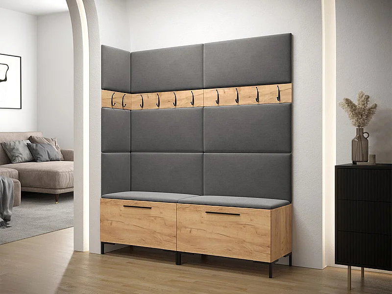 Meuble d'entrée Tivsoa 104, 196x168x46cm, Craft chêne, Tissu|Stratifié, À poser|Murale