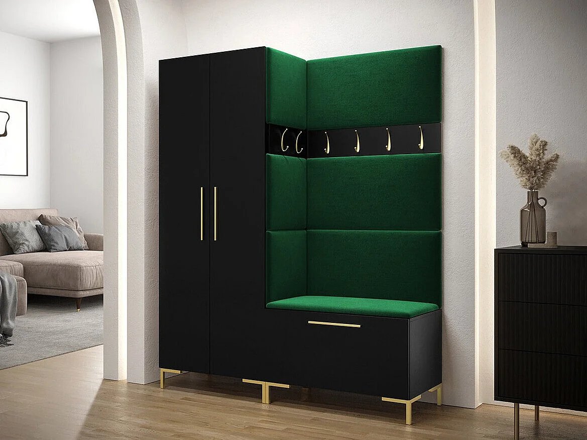 Meuble d'entrée Tivsoa 100, 196x158x44cm, Noir, Tissu|Stratifié, Murale|À poser