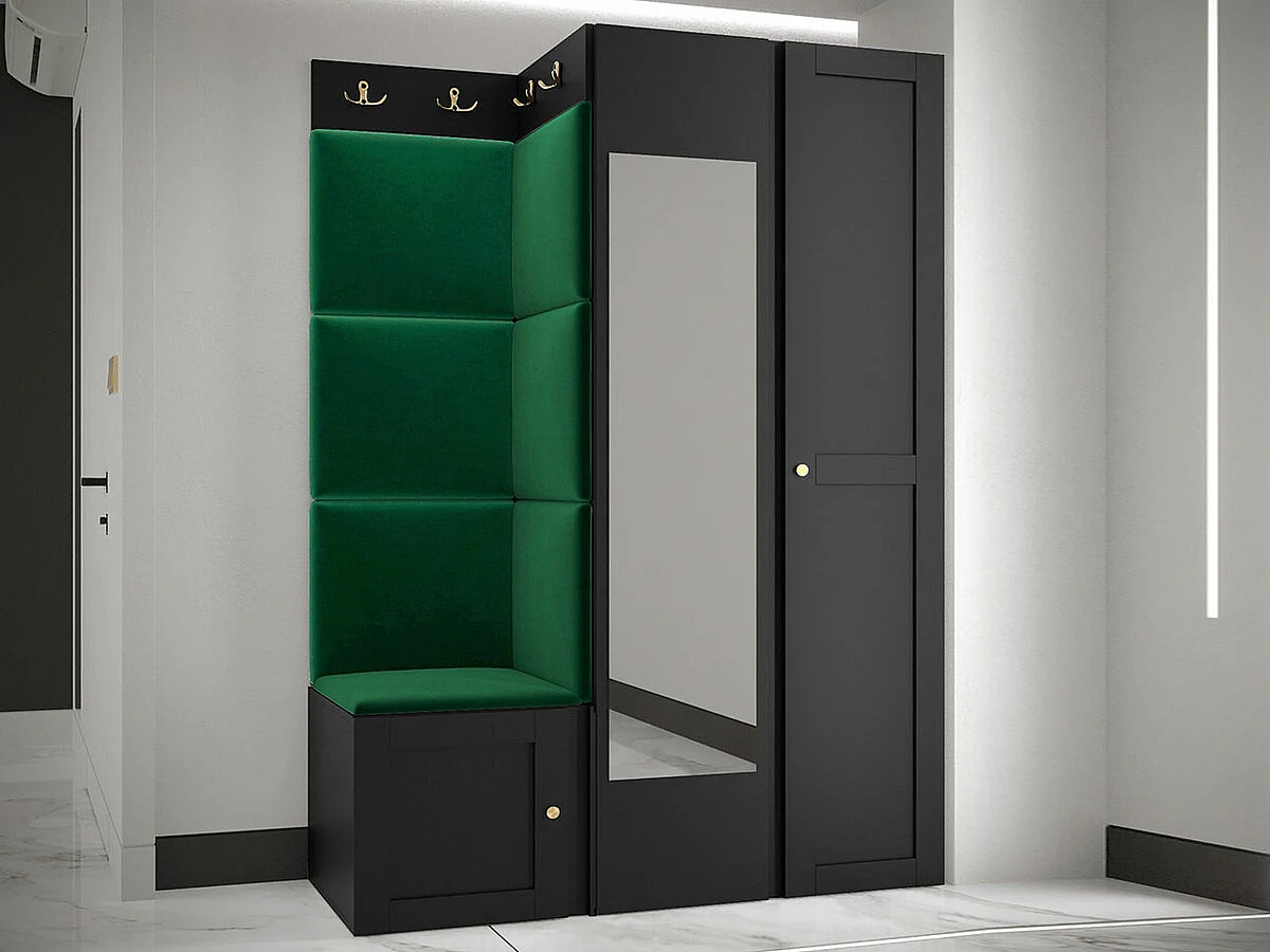 Meuble d'entrée Hartford 380, 186x116x46cm, Disponible, Vert|Noir, MDF|Stratifié|Tissu