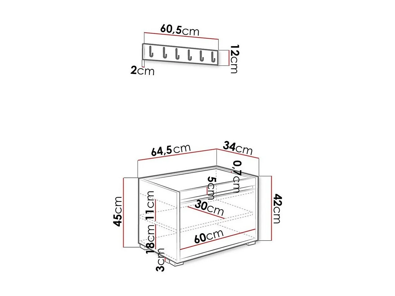 Meuble d'entrée Comfivo 395, 207x65x34cm, Faux cuir|Stratifié, À poser|Murale