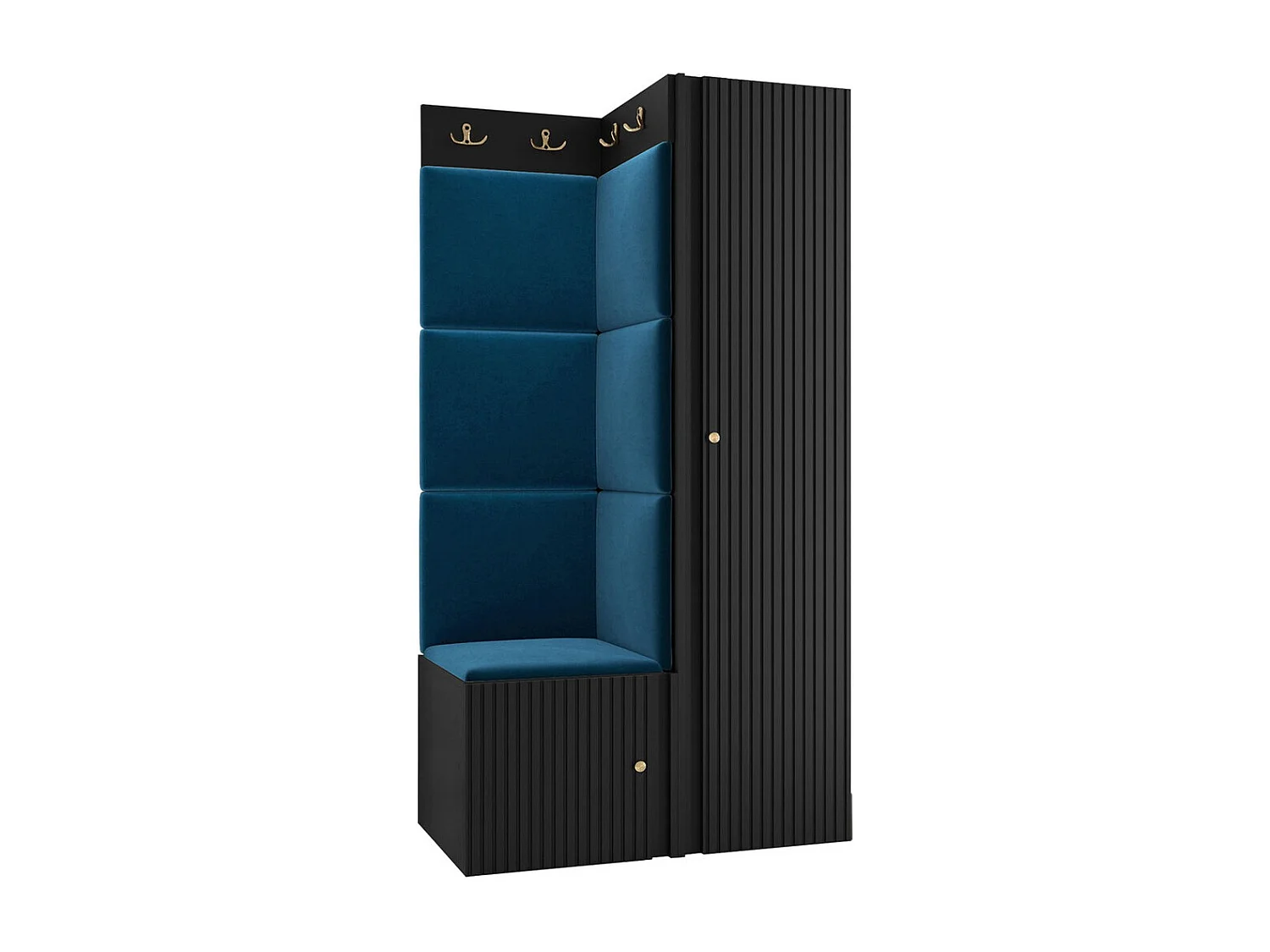 Meuble d'entrée Hartford 390, 186x82x46cm, Bleu|Noir, Stratifié|Tissu|MDF, Murale|À poser