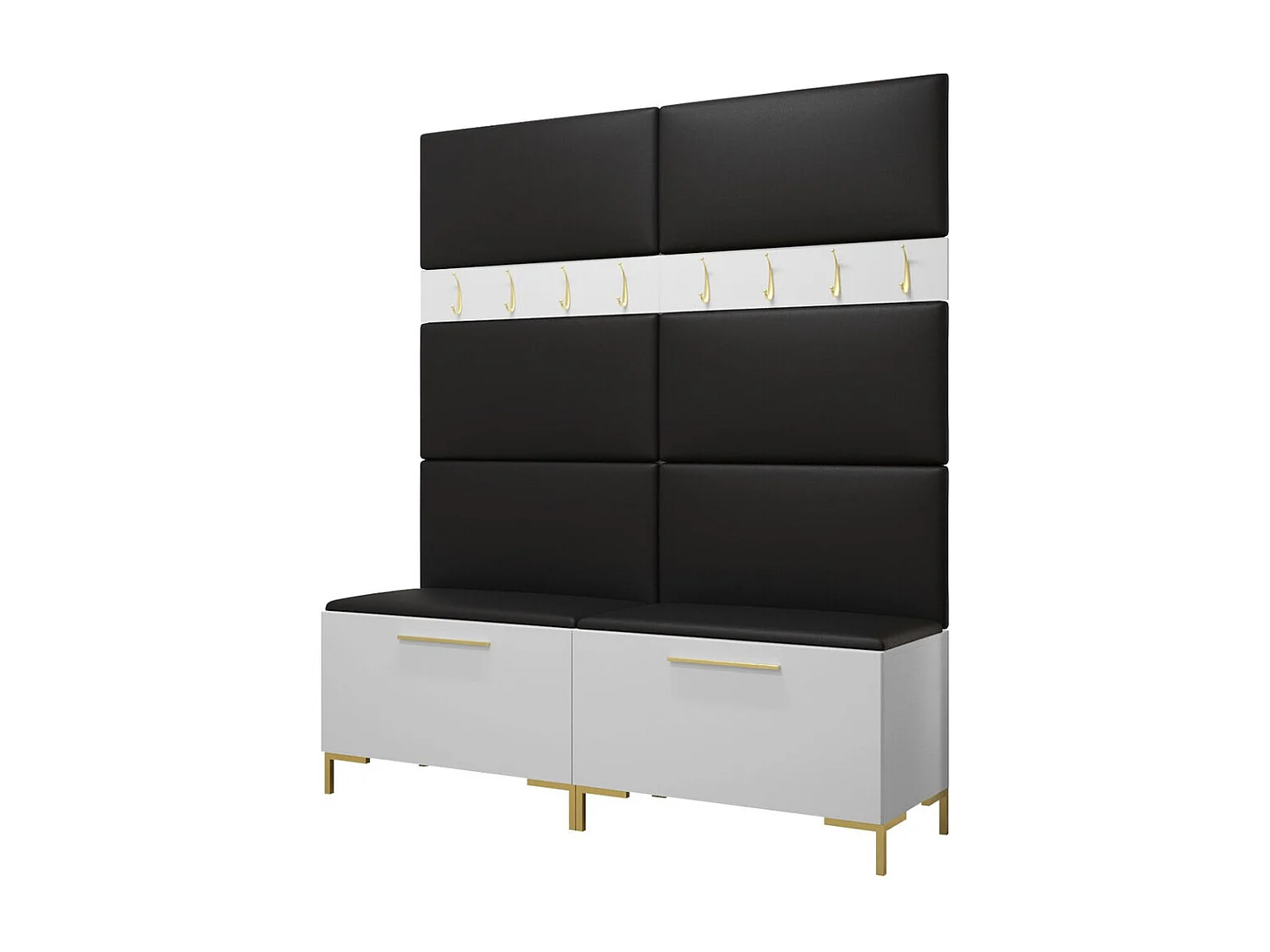 Meuble d'entrée Tivsoa 101, 196x168x46cm, Blanc, Faux cuir|Stratifié, À poser|Murale