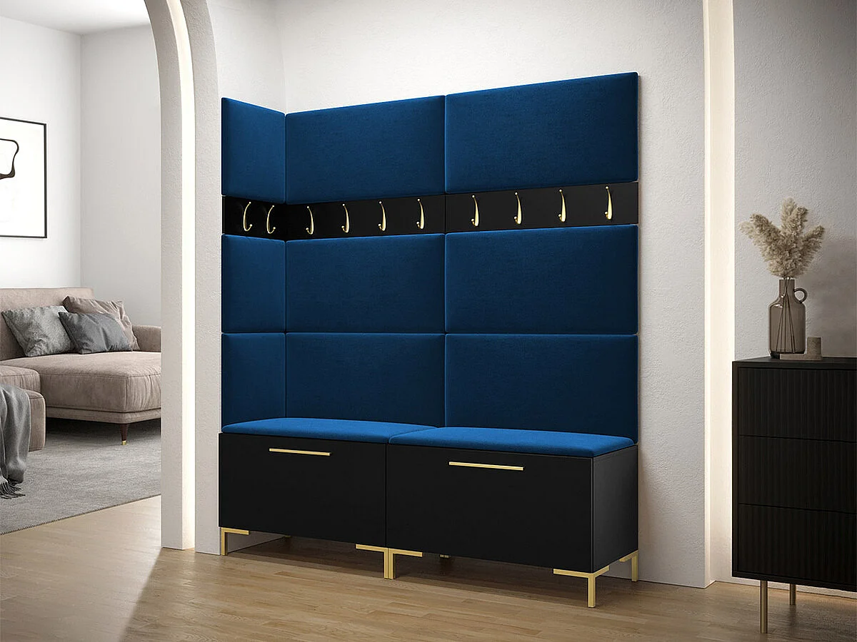 Meuble d'entrée Tivsoa 104, 196x168x46cm, Noir, Stratifié|Tissu, Murale|À poser