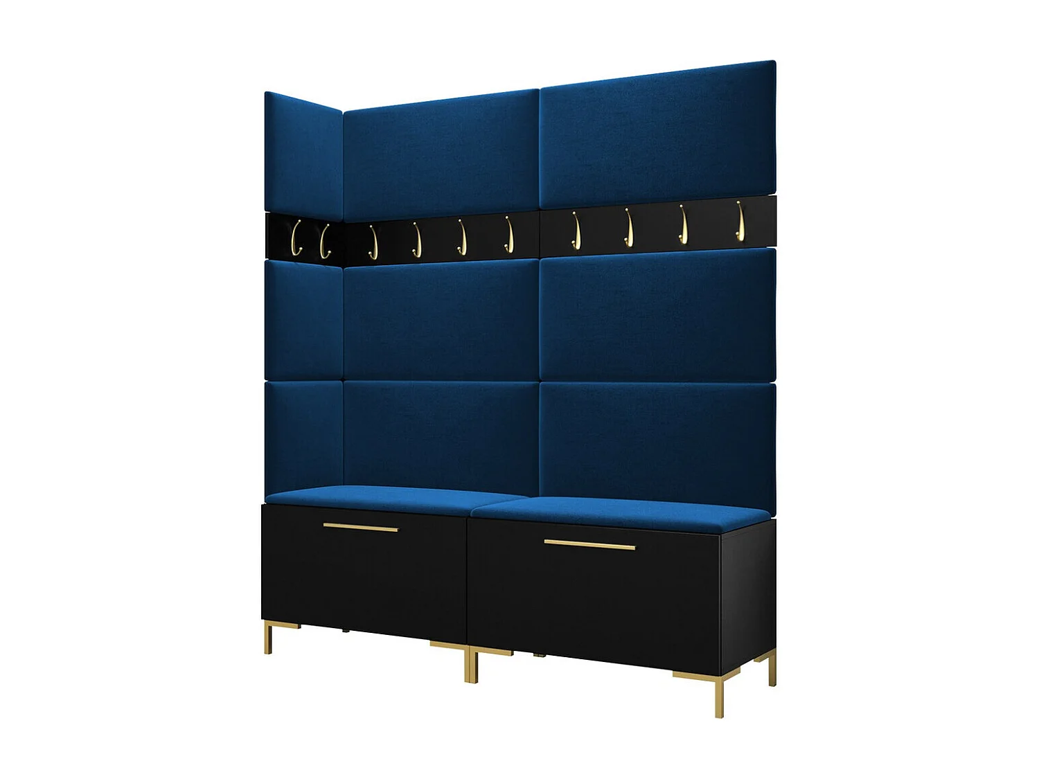 Meuble d'entrée Tivsoa 104, 196x168x46cm, Noir, Stratifié|Tissu, Murale|À poser