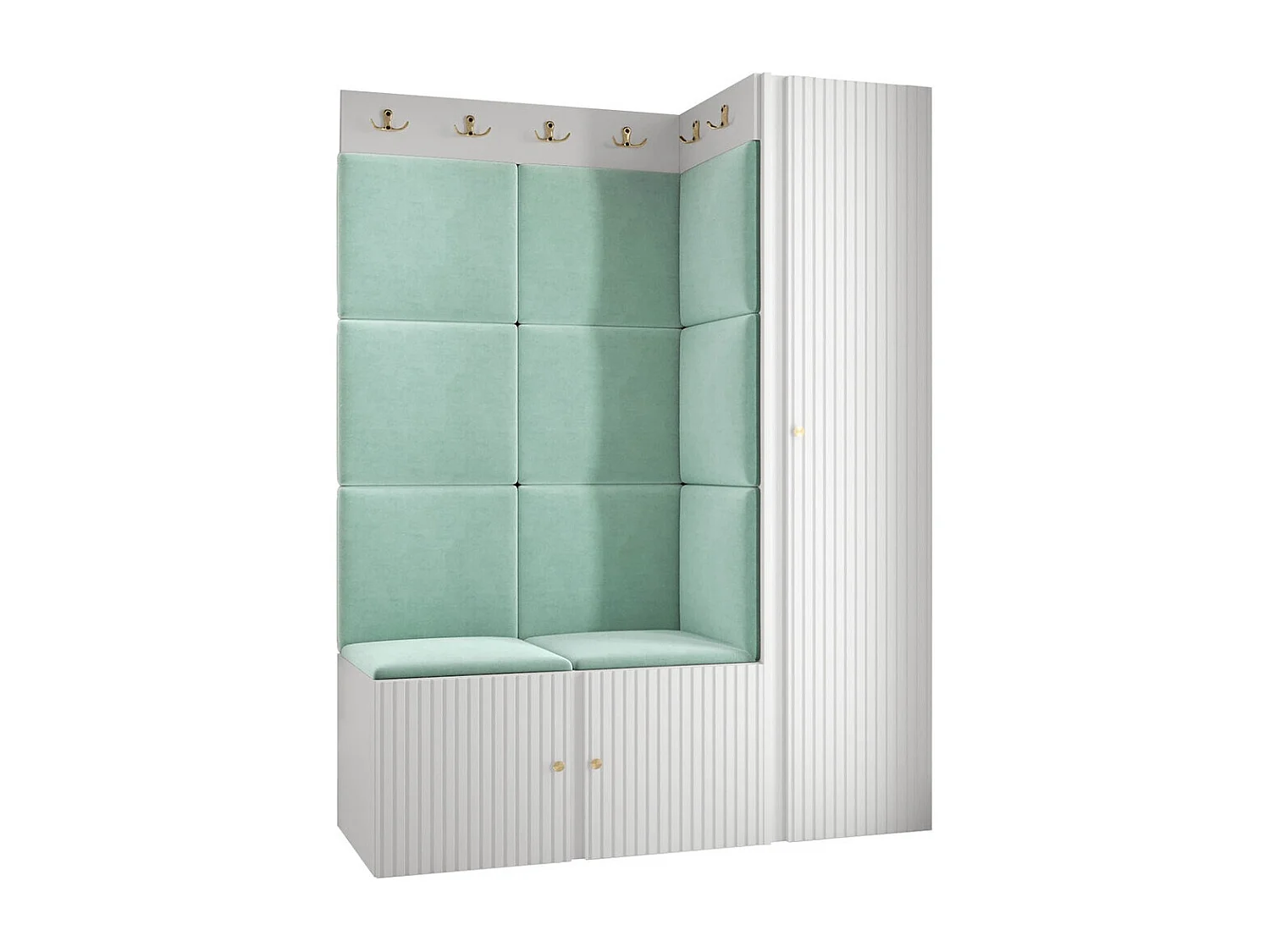 Meuble d'entrée Hartford 385, 186x124x46cm, Turquoise|Blanc, Stratifié|Tissu|MDF