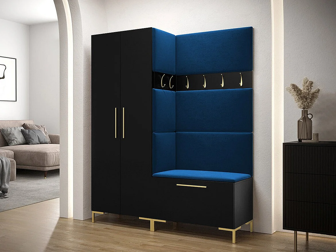 Meuble d'entrée Tivsoa 100, 196x158x44cm, Noir, Tissu|Stratifié, À poser|Murale