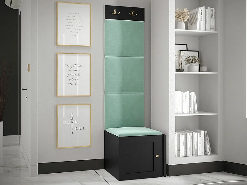 Meuble d'entrée Hartford 378, 186x42x46cm, Noir|Turquoise, MDF|Stratifié|Tissu