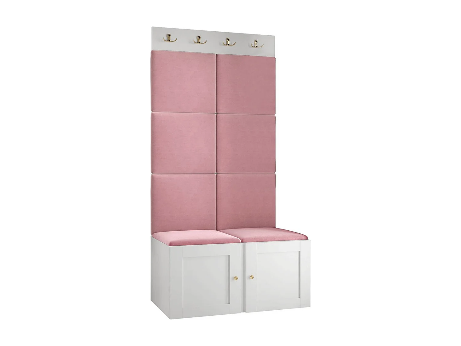 Meuble d'entrée Hartford 375, 186x84x46cm, Rose|Blanc, Tissu|MDF|Stratifié