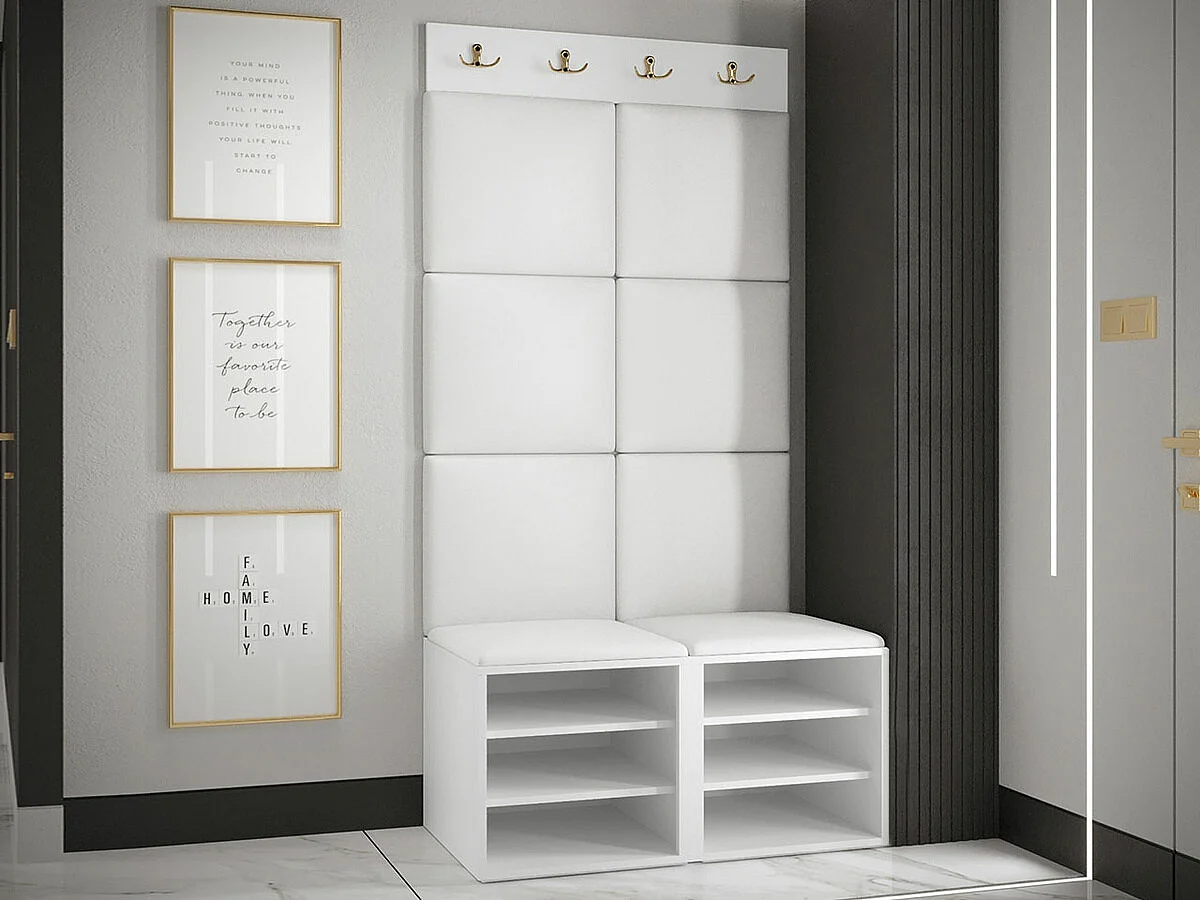 Meuble d'entrée Hartford 375, 186x84x46cm, Rose|Blanc, Tissu|MDF|Stratifié