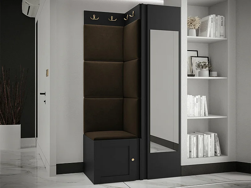Meuble d'entrée Hartford 382, 186x82x46cm, Disponible, Noir|Marron, Stratifié|Tissu|MDF