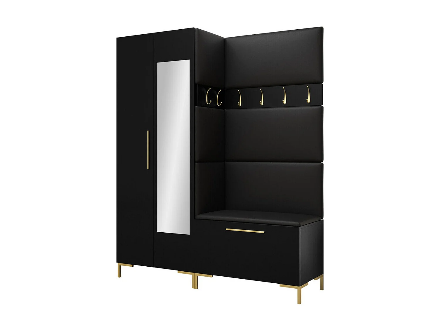 Meuble d'entrée Tivsoa 107, 196x158x46cm, Disponible, Noir, Tissu|Stratifié