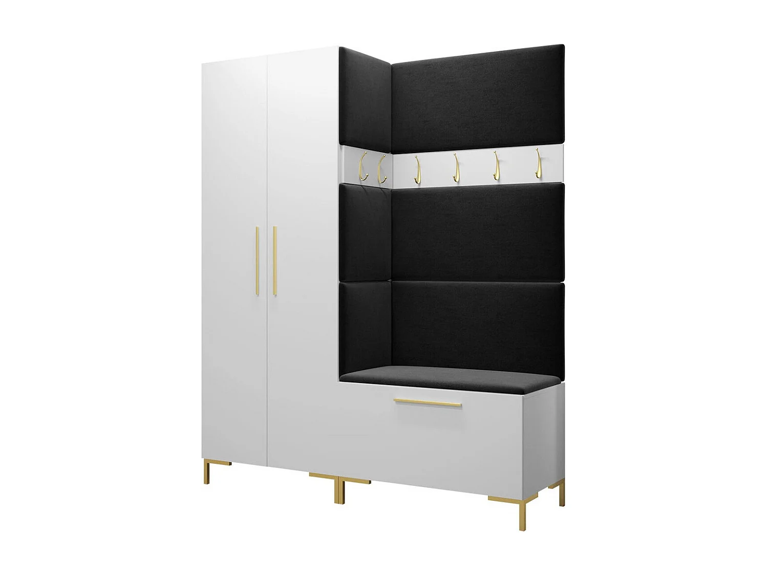 Meuble d'entrée Tivsoa 100, 196x158x44cm, Blanc, Tissu|Stratifié, Murale|À poser