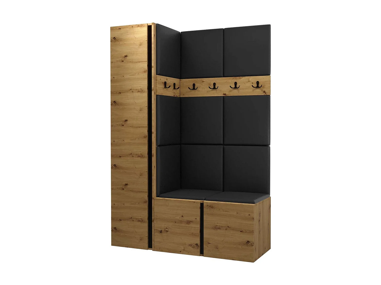 Meuble d'entrée Hartford 471, 186x124x44cm, Chêne Artisan, Stratifié|Faux cuir