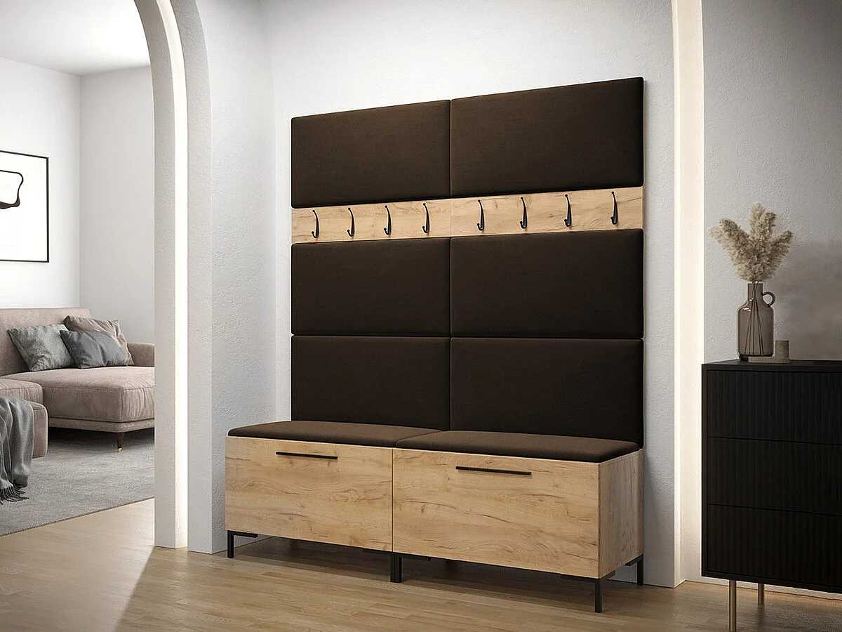 Meuble d'entrée Tivsoa 101, 196x168x46cm, Brun foncé|Craft chêne, Tissu|Stratifié