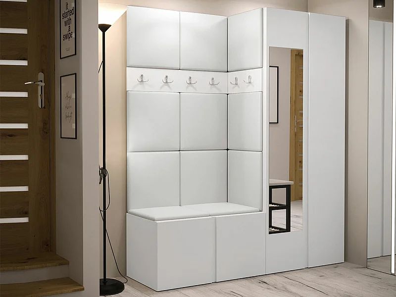 Meuble d'entrée Hartford 278, 186x158x46cm, Disponible, Blanc, Faux cuir|Stratifié