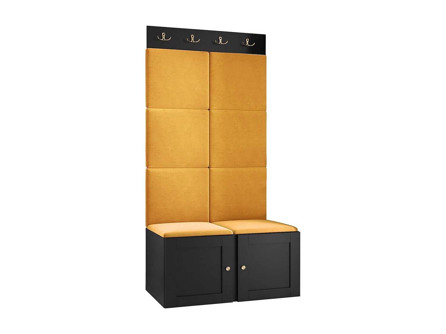 Meuble d'entrée Hartford 375, 186x84x46cm, Noir|Jaune, Stratifié|Tissu|MDF