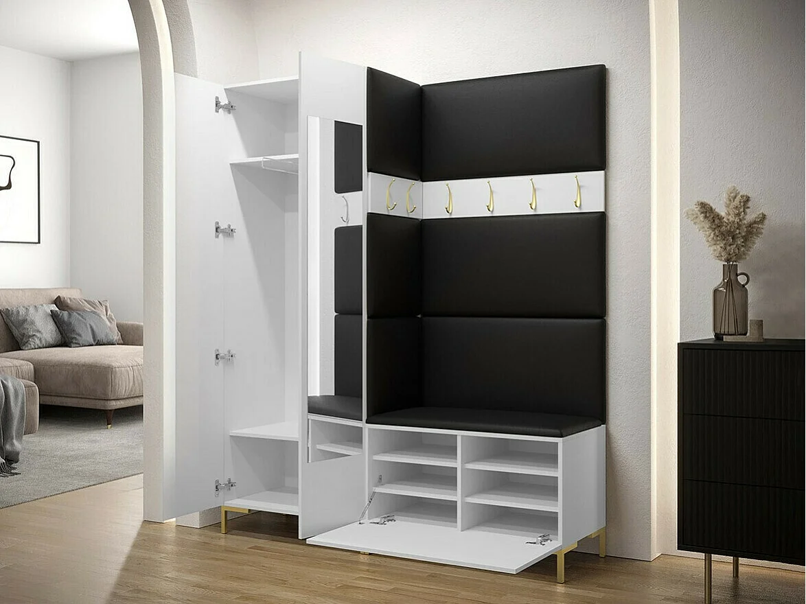 Meuble d'entrée Tivsoa 107, 196x158x46cm, Disponible, Craft chêne, Stratifié|Tissu