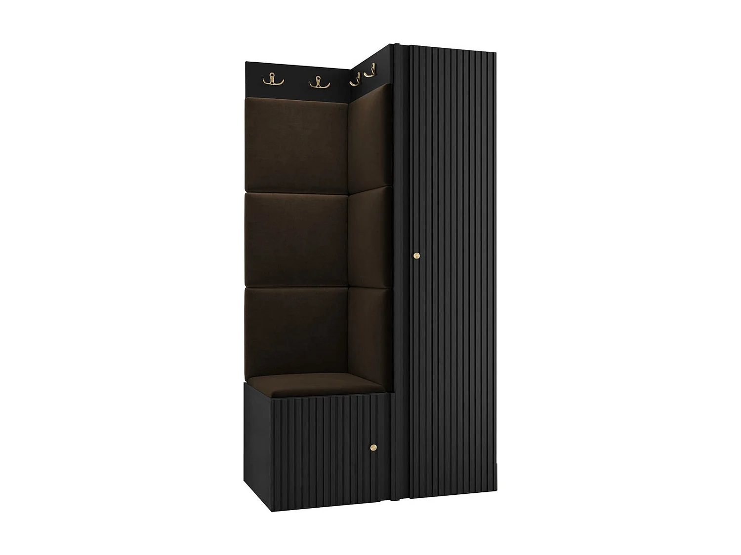 Meuble d'entrée Hartford 390, 186x82x46cm, Marron|Noir, MDF|Stratifié|Tissu