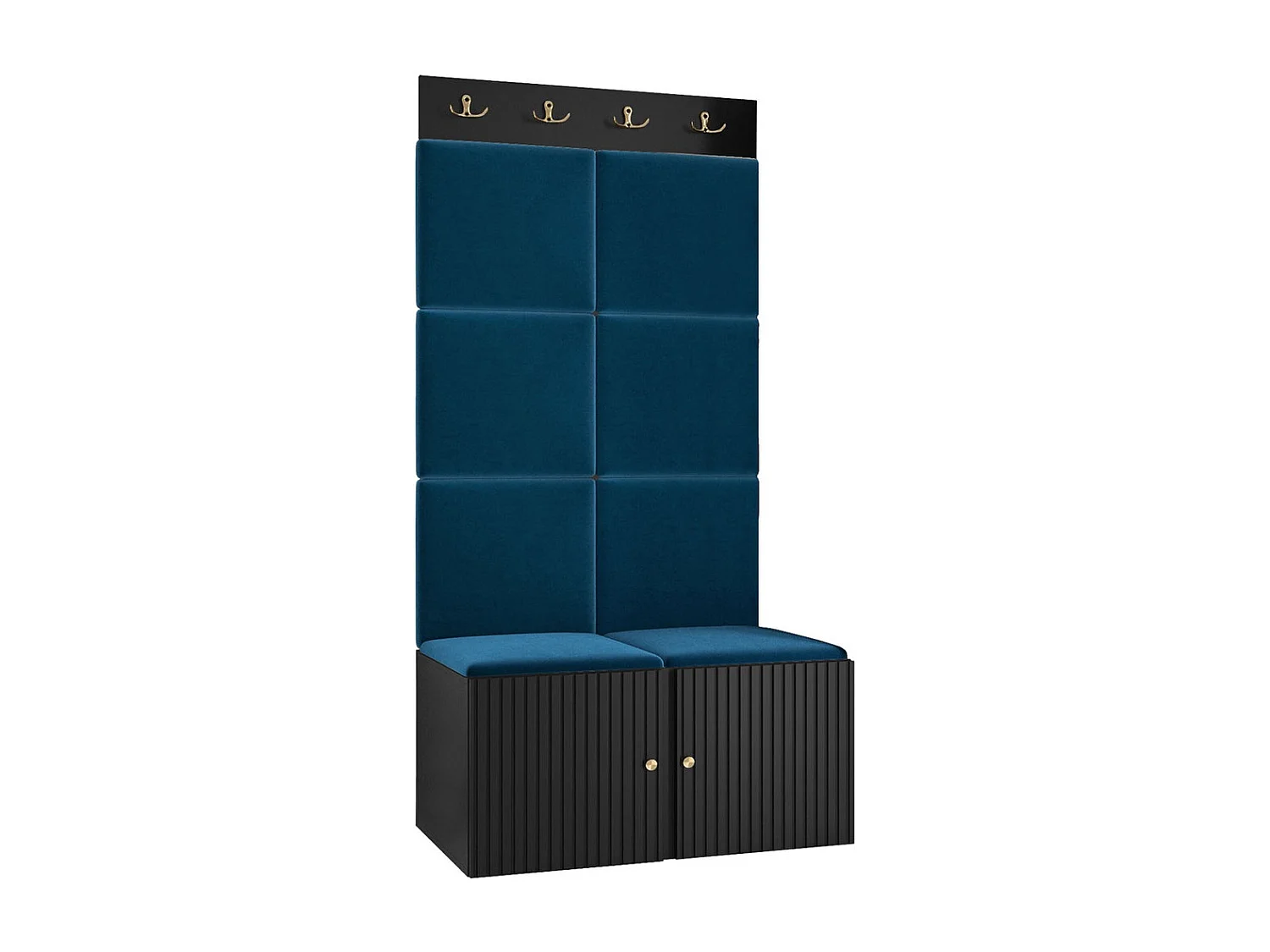 Meuble d'entrée Hartford 383, 186x84x46cm, Noir|Bleu, Stratifié|Tissu|MDF, Murale|À poser