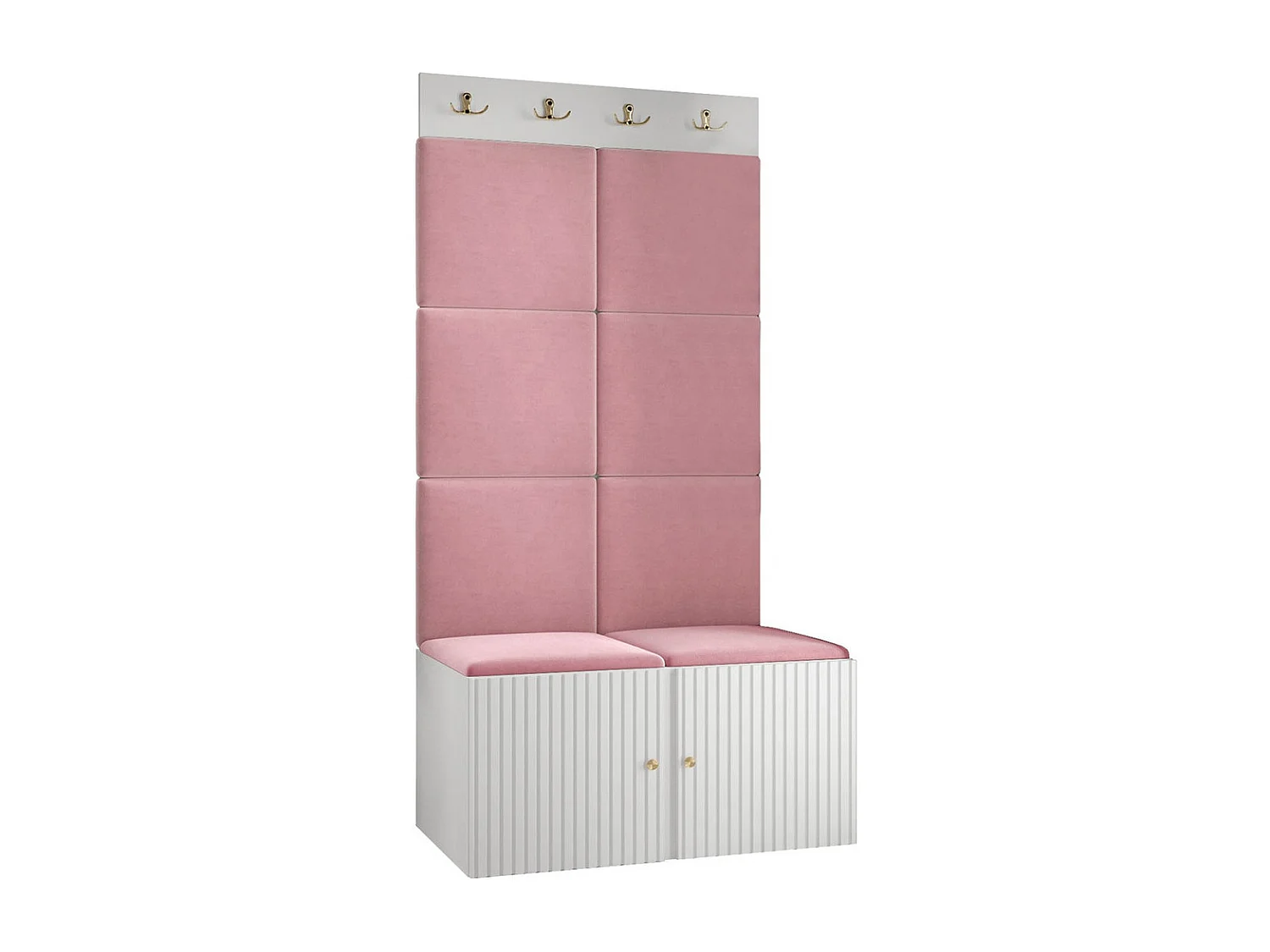 Meuble d'entrée Hartford 383, 186x84x46cm, Rose|Blanc, MDF|Stratifié|Tissu