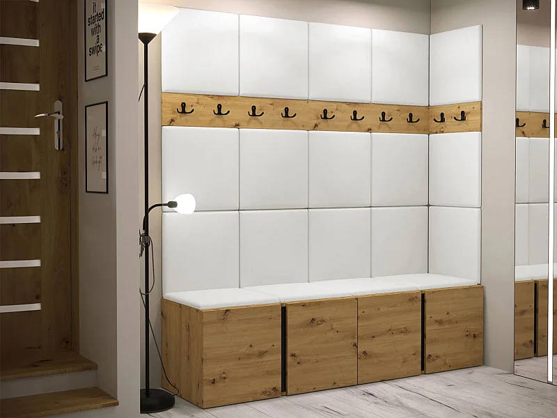 Meuble d'entrée Hartford 265, 186x168x46cm, Chêne Artisan, Faux cuir|Stratifié