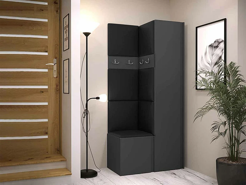 Meuble d'entrée Hartford 348, 186x82x44cm, Graphite, Faux cuir|Stratifié, À poser|Murale