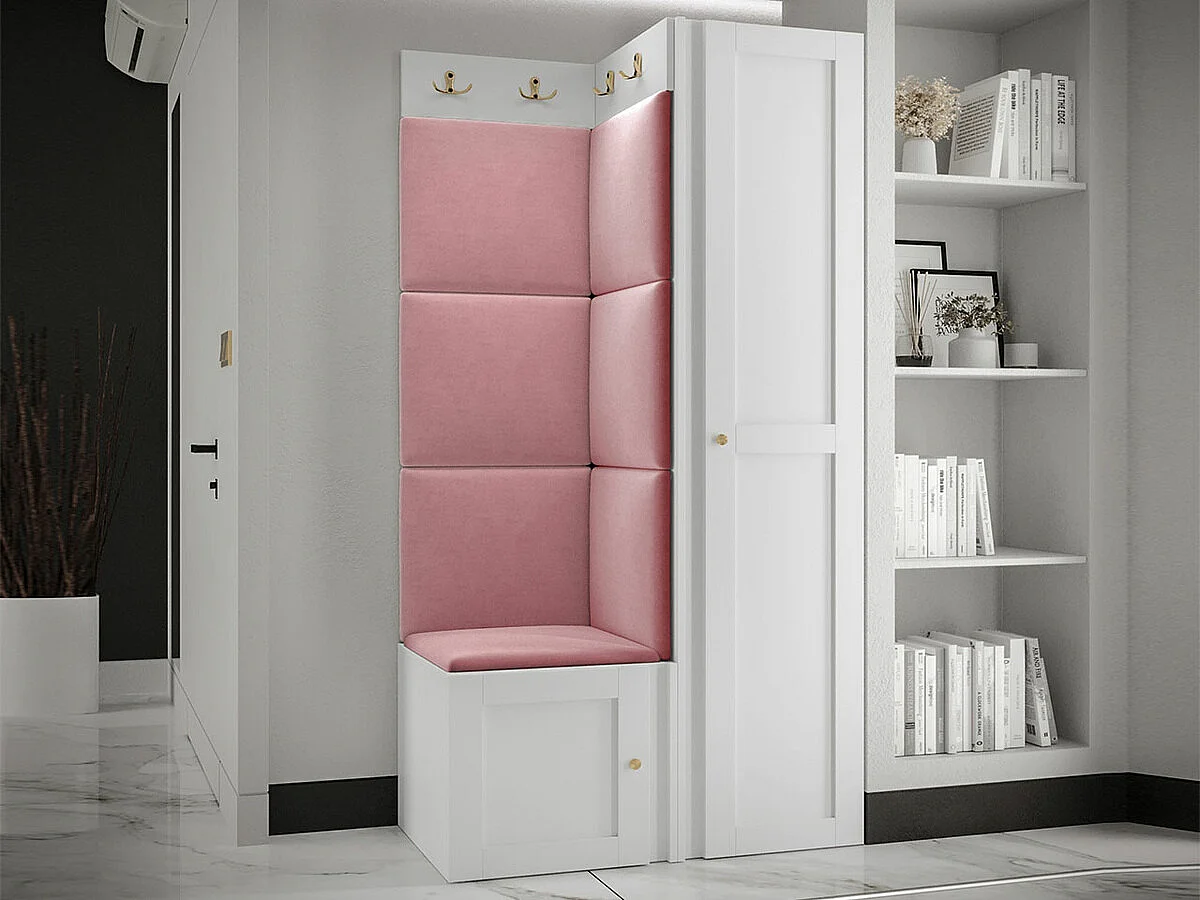 Meuble d'entrée Hartford 381, 186x82x46cm, Rose|Blanc, Tissu|MDF|Stratifié