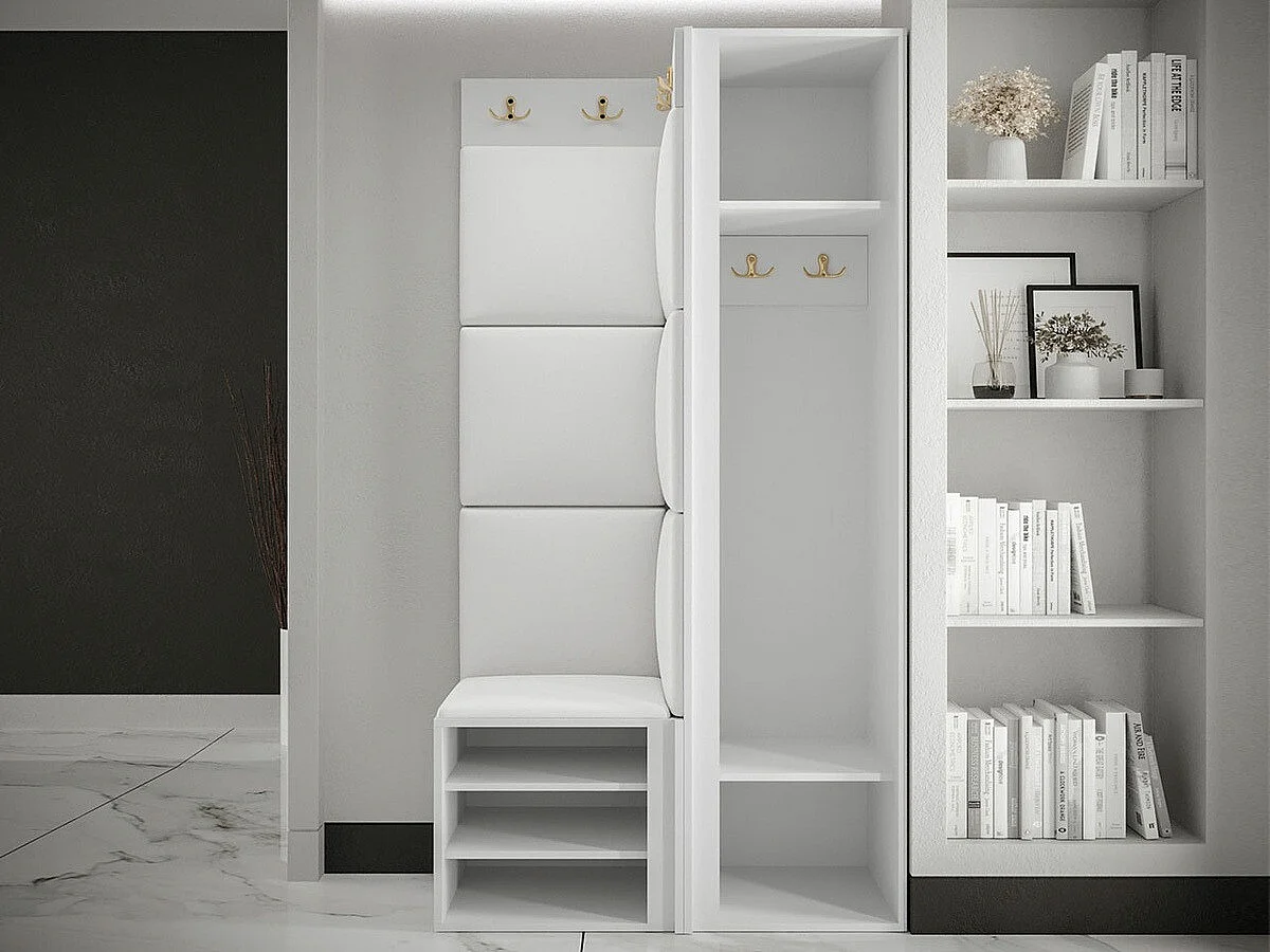 Meuble d'entrée Hartford 381, 186x82x46cm, Rose|Blanc, Tissu|MDF|Stratifié