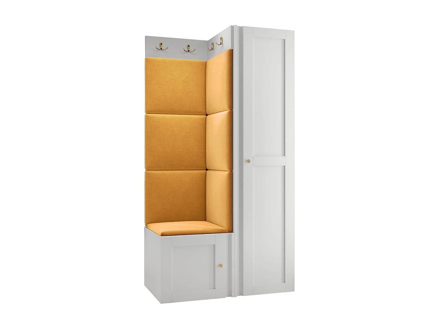 Meuble d'entrée Hartford 381, 186x82x46cm, Blanc|Jaune, Stratifié|Tissu|MDF