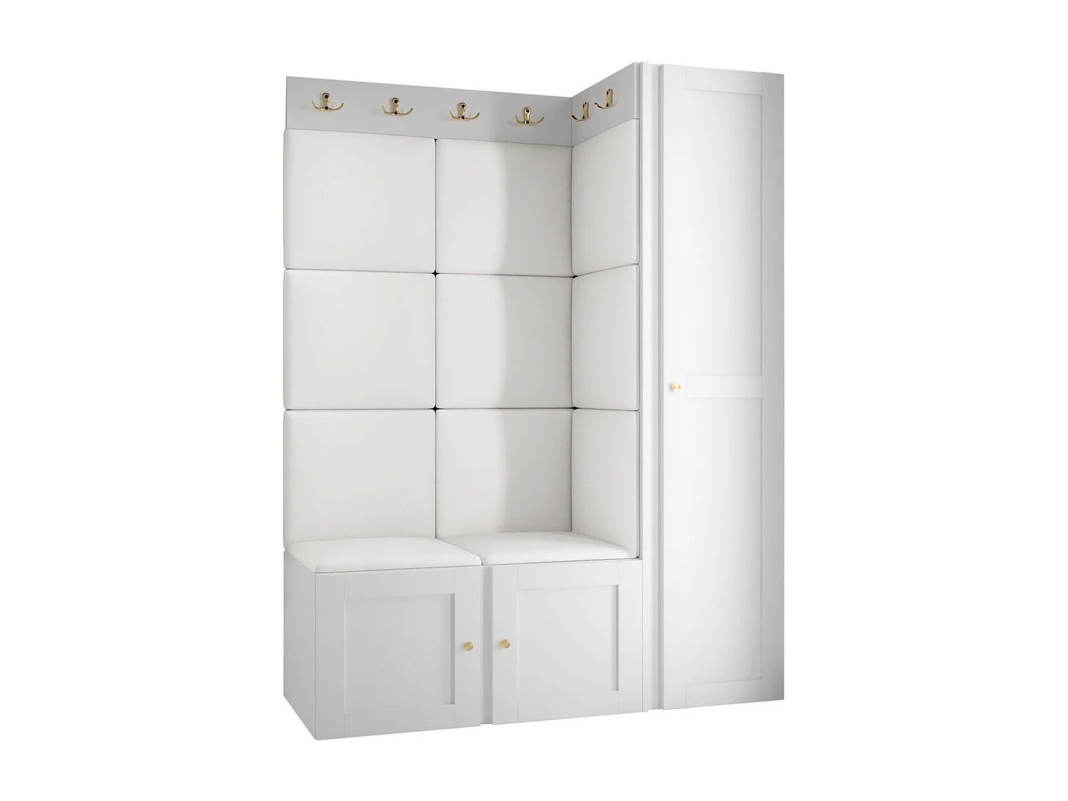 Meuble d'entrée Hartford 377, 186x124x46cm, Blanc, Faux cuir|MDF|Stratifié
