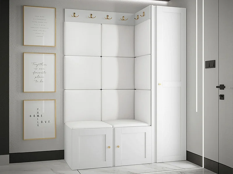 Meuble d'entrée Hartford 377, 186x124x46cm, Blanc, Faux cuir|MDF|Stratifié