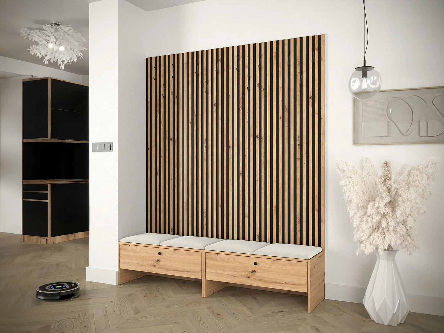 Meuble d'entrée Hartford 485, 206x170x44cm, Stratifié|Tissu, À poser