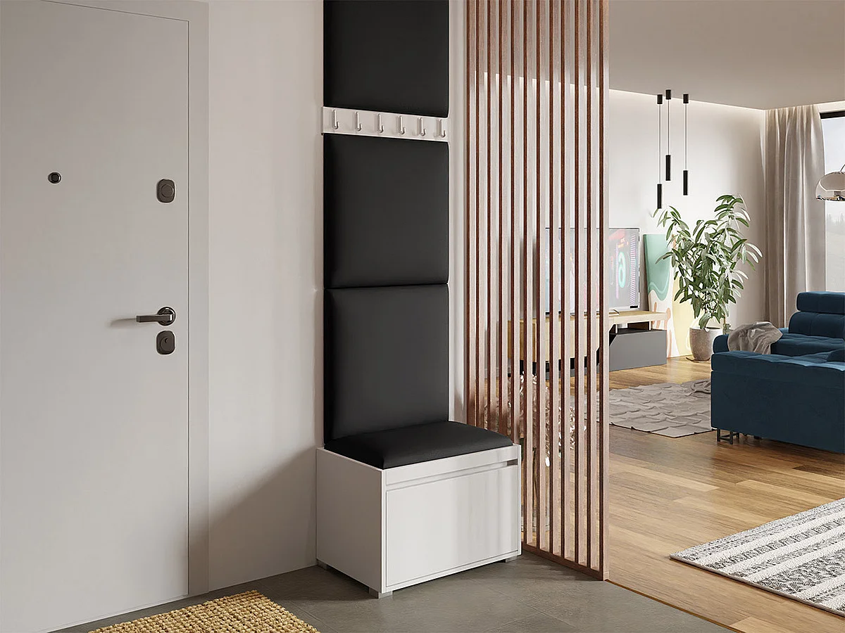 Meuble d'entrée Comfivo 399, 65x34cm, Noir, Stratifié|Faux cuir, À poser|Murale