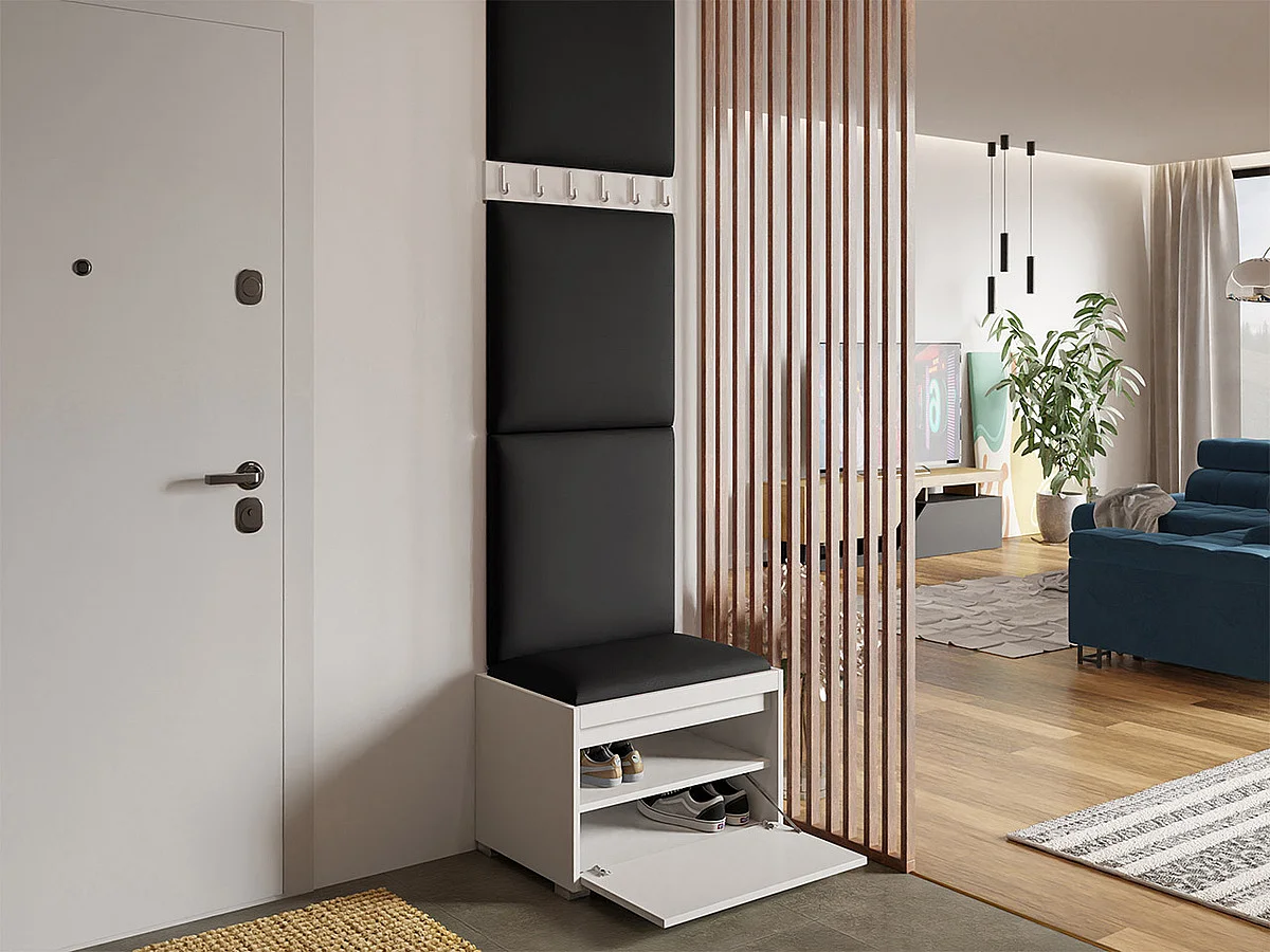 Meuble d'entrée Comfivo 399, 65x34cm, Noir, Stratifié|Faux cuir, À poser|Murale