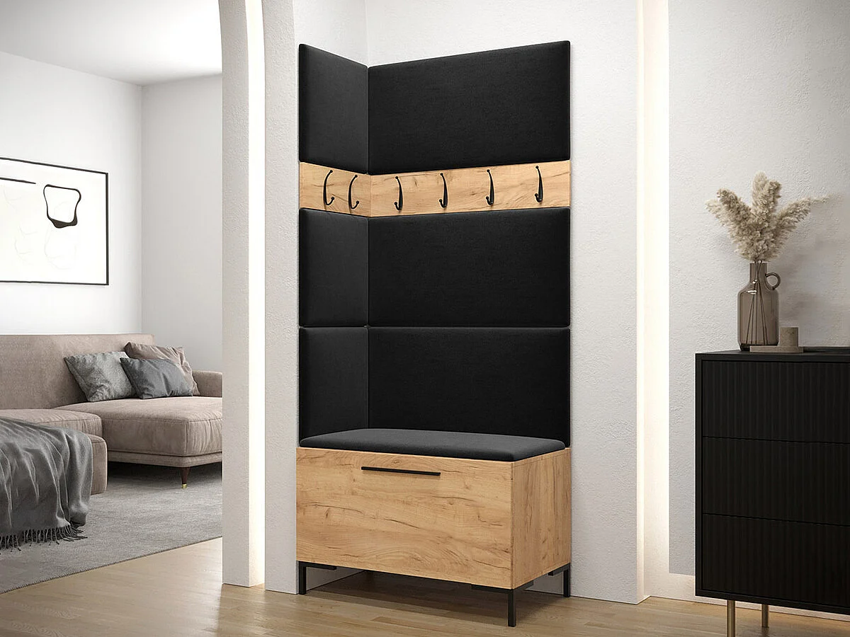 Meuble d'entrée Tivsoa 103, 196x84x46cm, Craft chêne, Tissu|Stratifié, Murale|À poser