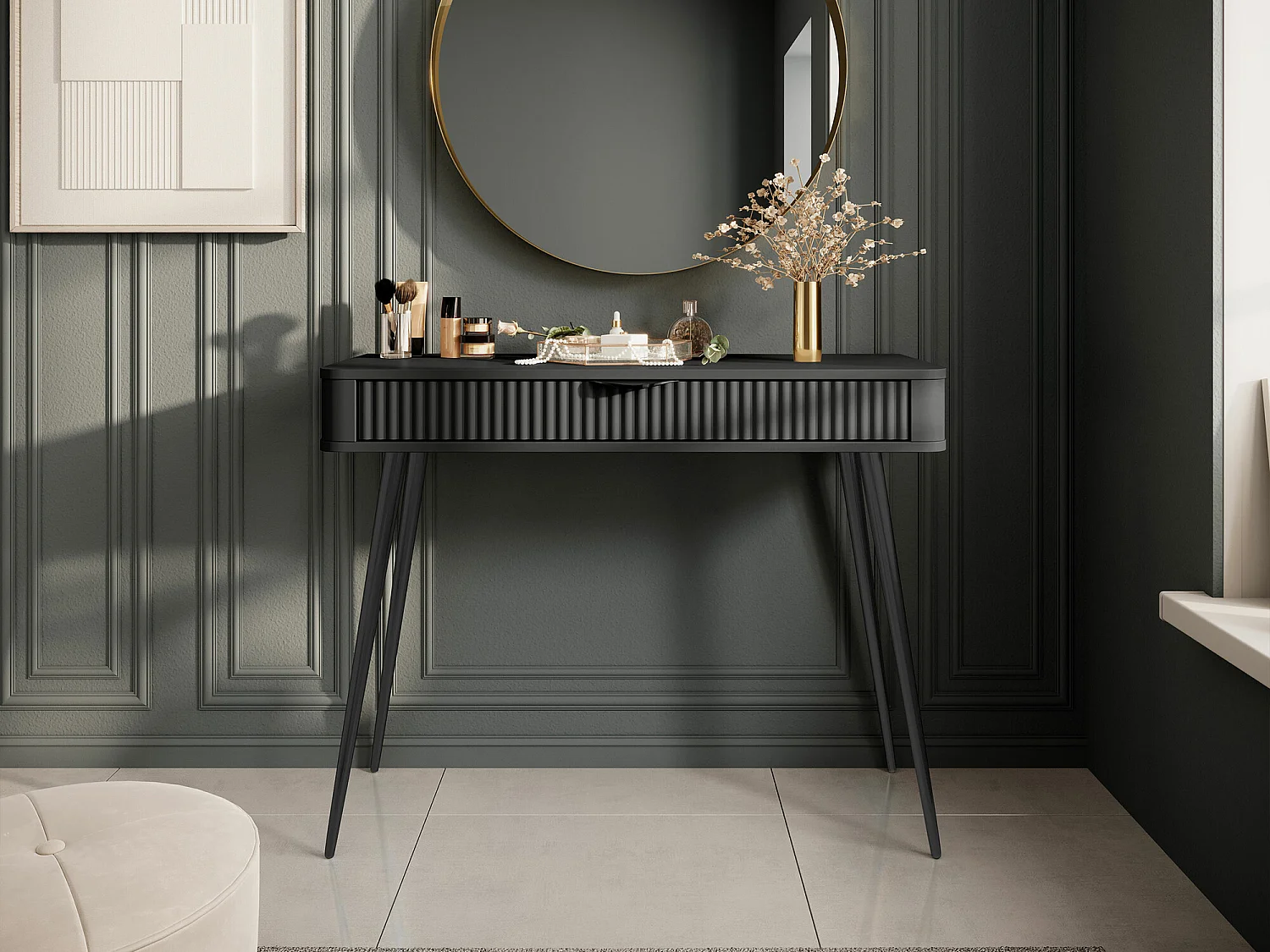 Console Versoe 110, Graphite, 78x101x38cm, Avec tiroirs