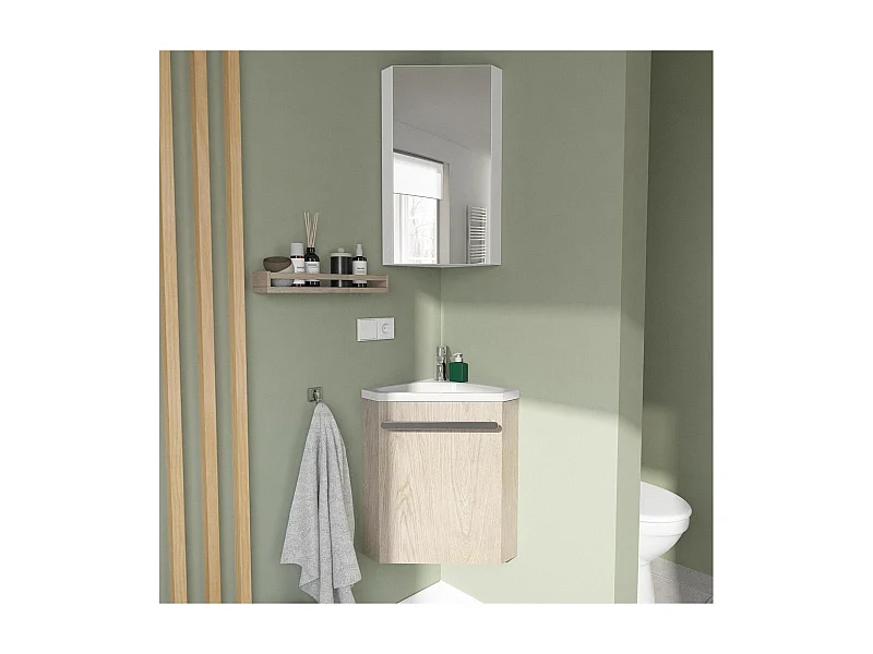 SKINO Eckwaschbecken + Badezimmerschrank