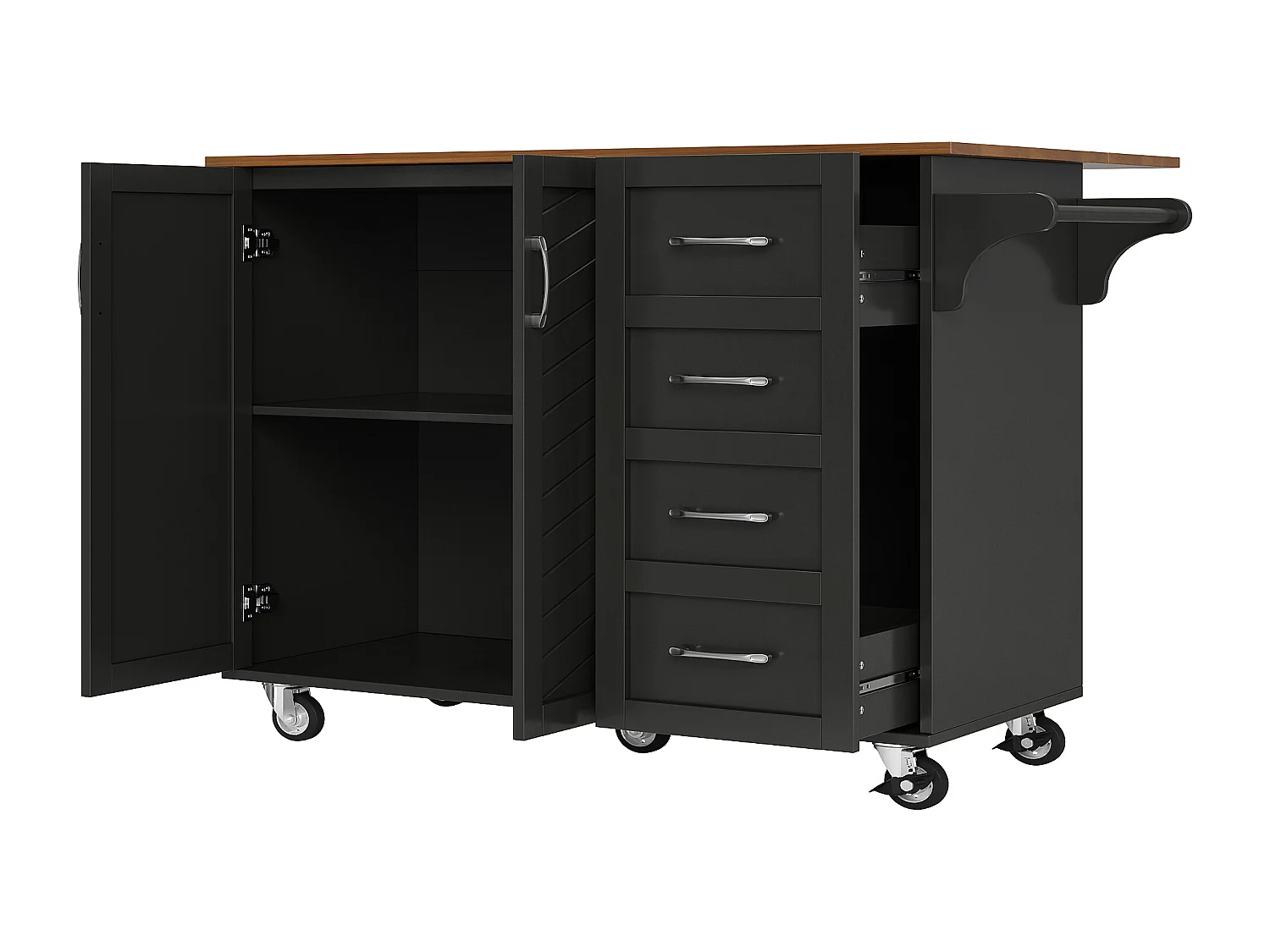 Desserte de cuisine 128x(46-71)x93 cm 2 portes et 2 tiroirs Îlot de cuisine avec plateau extensible - noir