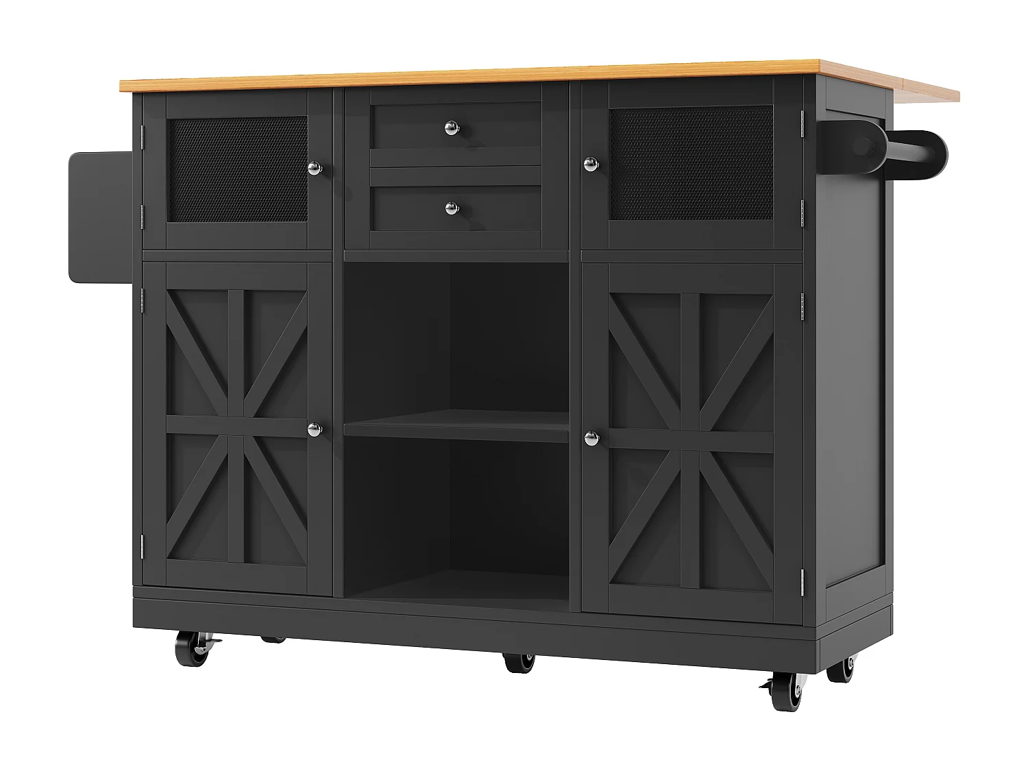 Desserte de cuisine 140x(40-70)x93.5 cm 4 portes et 2 tiroirs Îlot de cuisine avec plateau extensible - noir