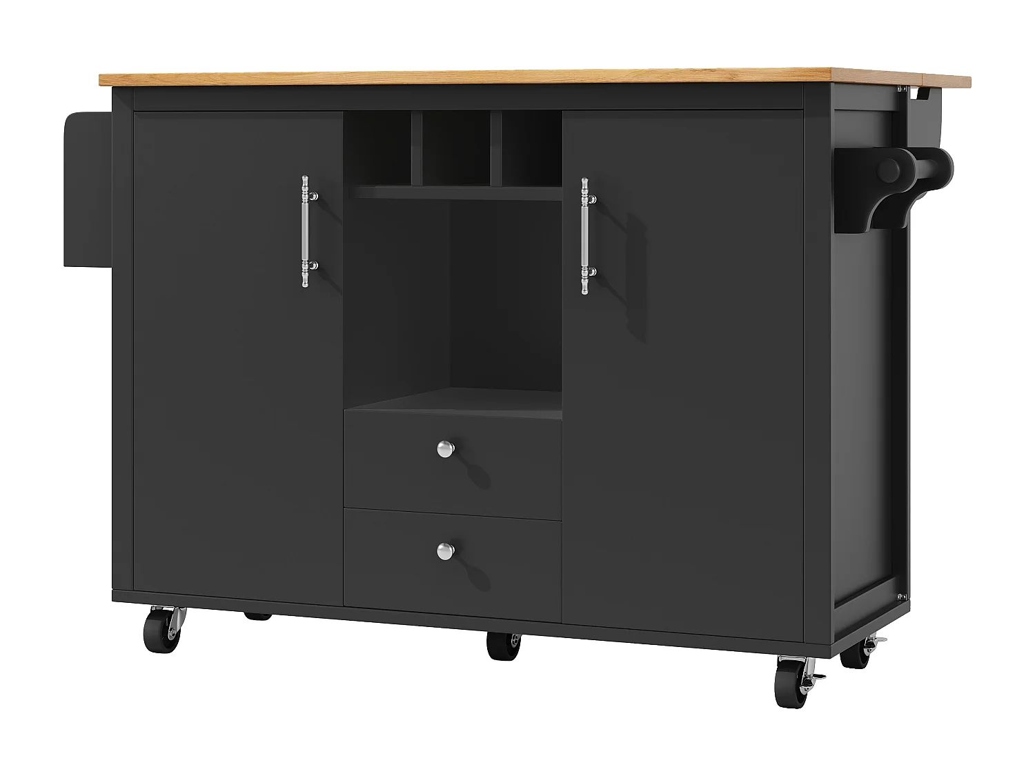 Desserte de cuisine 137.9x(45-73)x92.2 cm 2 portes et 2 tiroirs Îlot de cuisine avec plateau extensible - noir