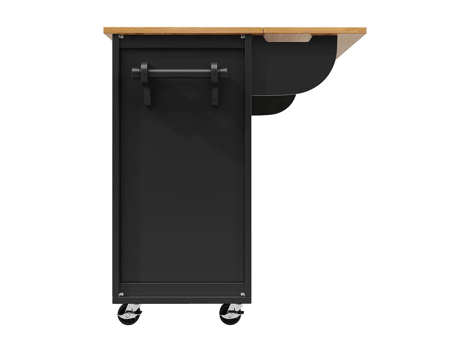 Îlot de cuisine 137.9x73x92.2 cm, table rabattable, grand rangement avec roulettes, MDF et métal noir