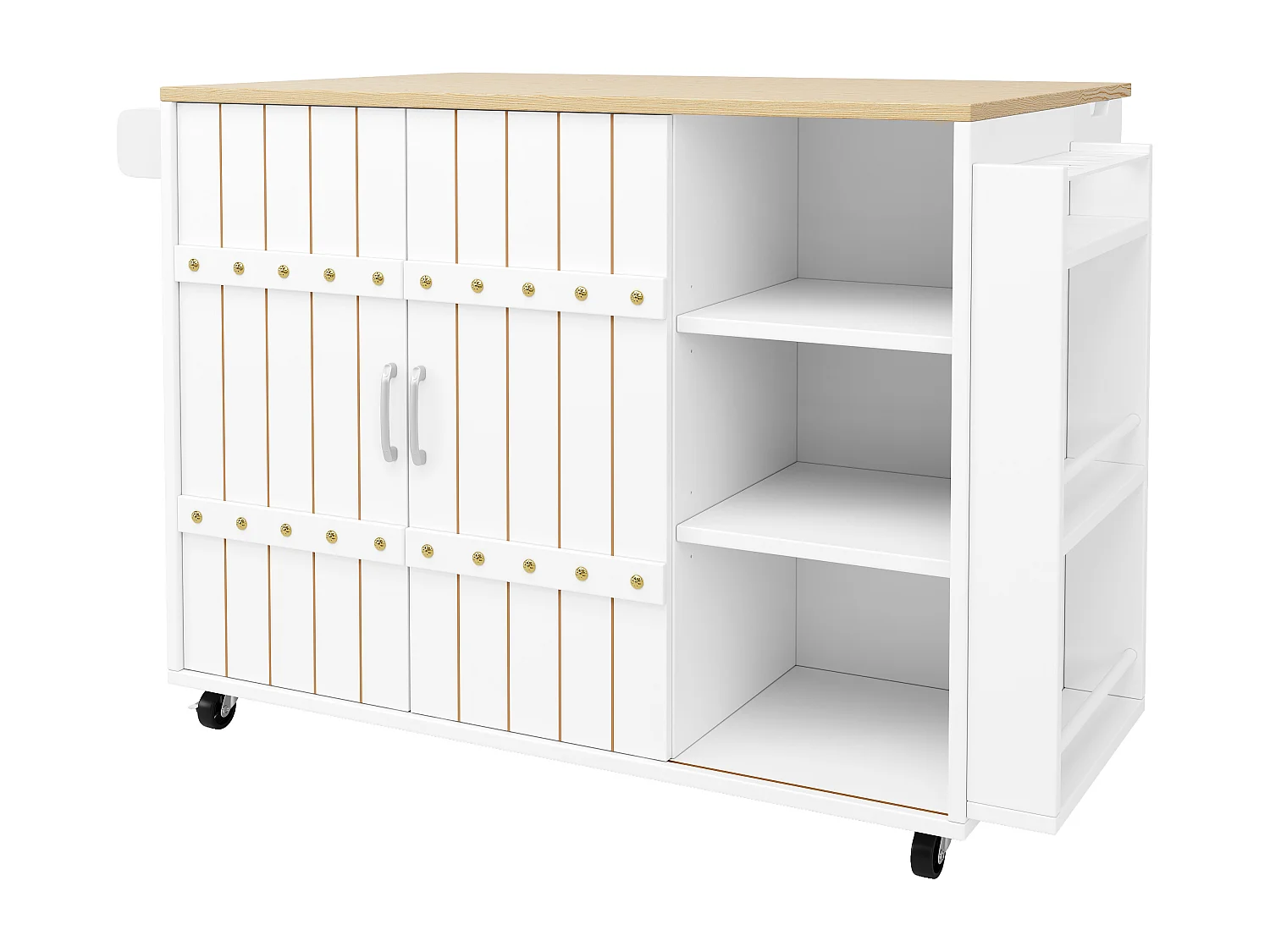 Îlot de cuisine 110x42x90 cm, plateau rabattable, 3 tiroirs, portes coulissantes, MDF blanc